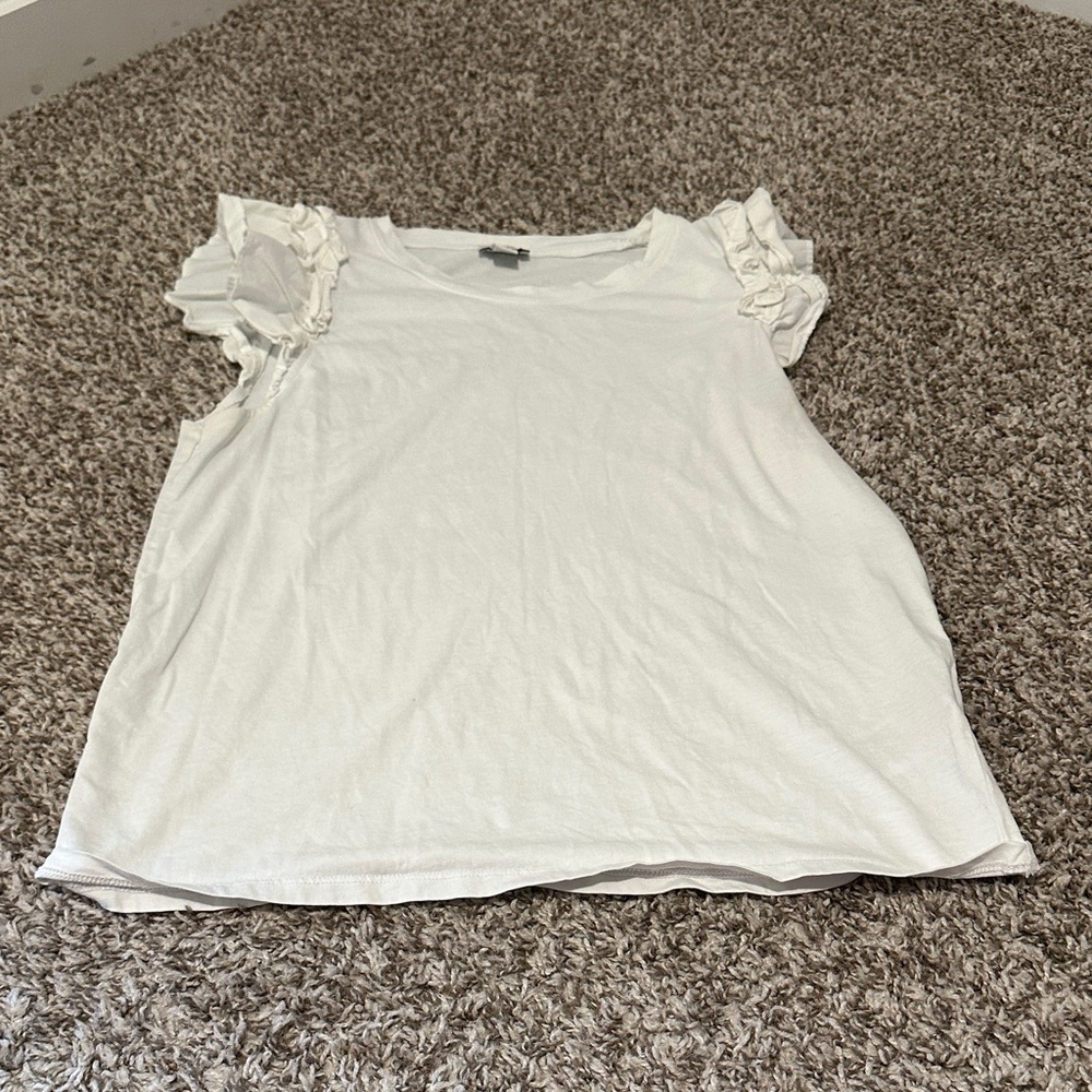 J. Crew White Ruffle Sleeve Tee